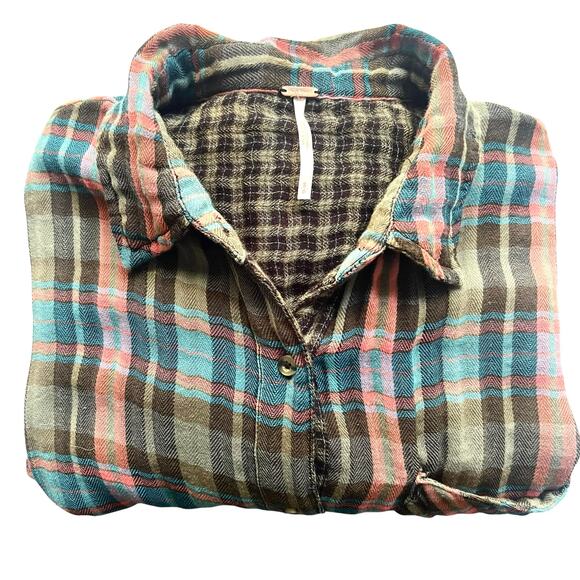 Free People One Of The Guys Plaid Flannel Tunic Shirt,Small,Oversized,Retail$128 - Picture 10 of 10